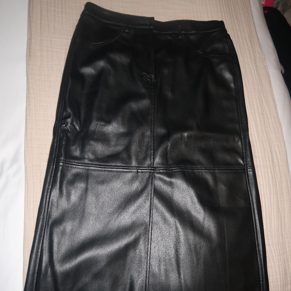 MAX Studio Faux Leather Maxi Skirt with Slit